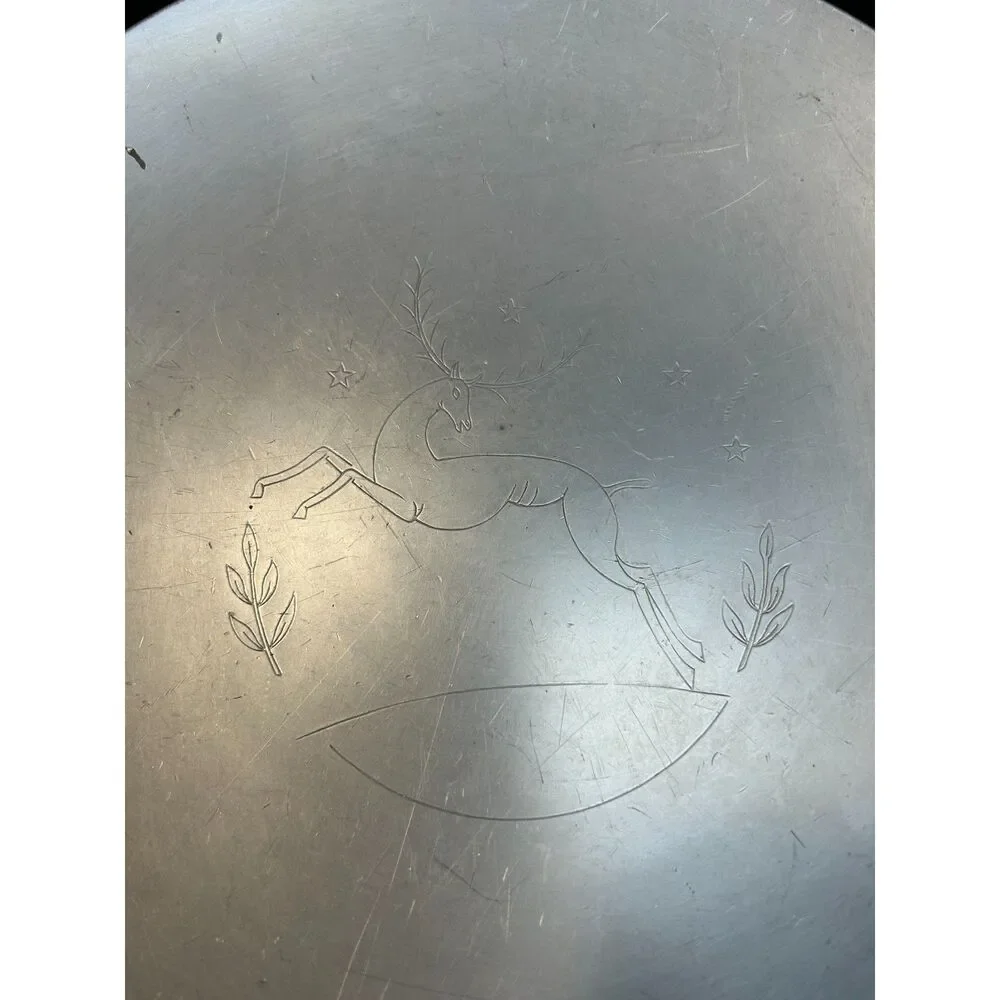 Christmas Reindeer Metal Plate Platter 10in Stamped Holiday Winter Wall Decor